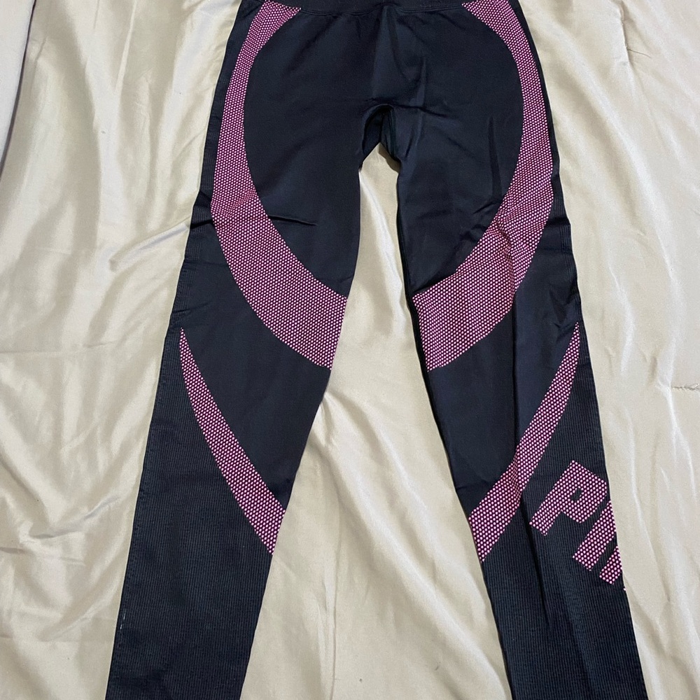 PINK Victoria's Secret Black Leggings with Pink Graphic Panels